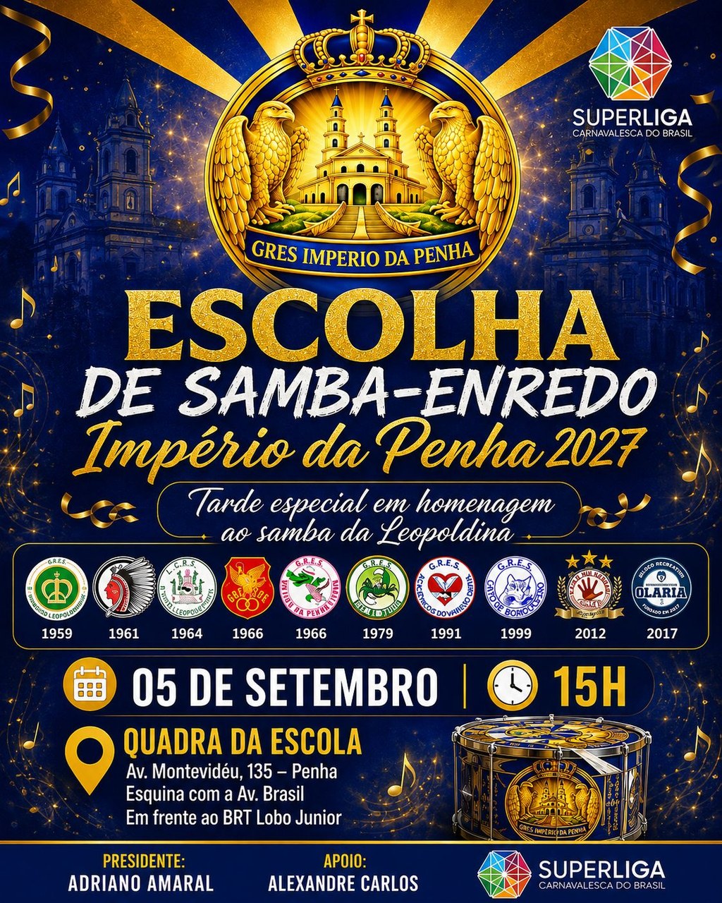 Império da Penha escolhe seu samba para 2027 com festa na quadra neste sábado