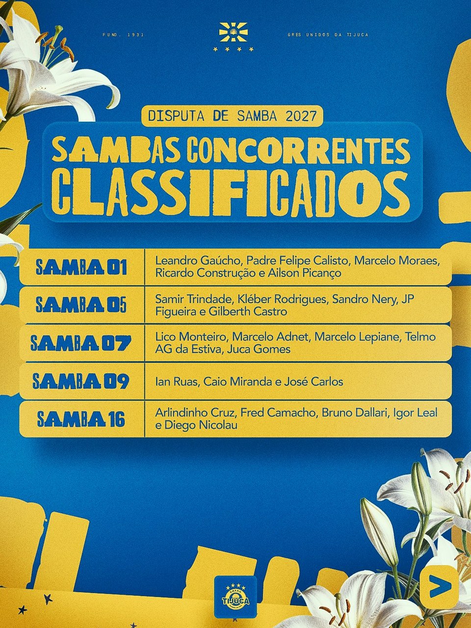 Só restam cinco! Unidos da Tijuca define os sambas da próxima eliminatória