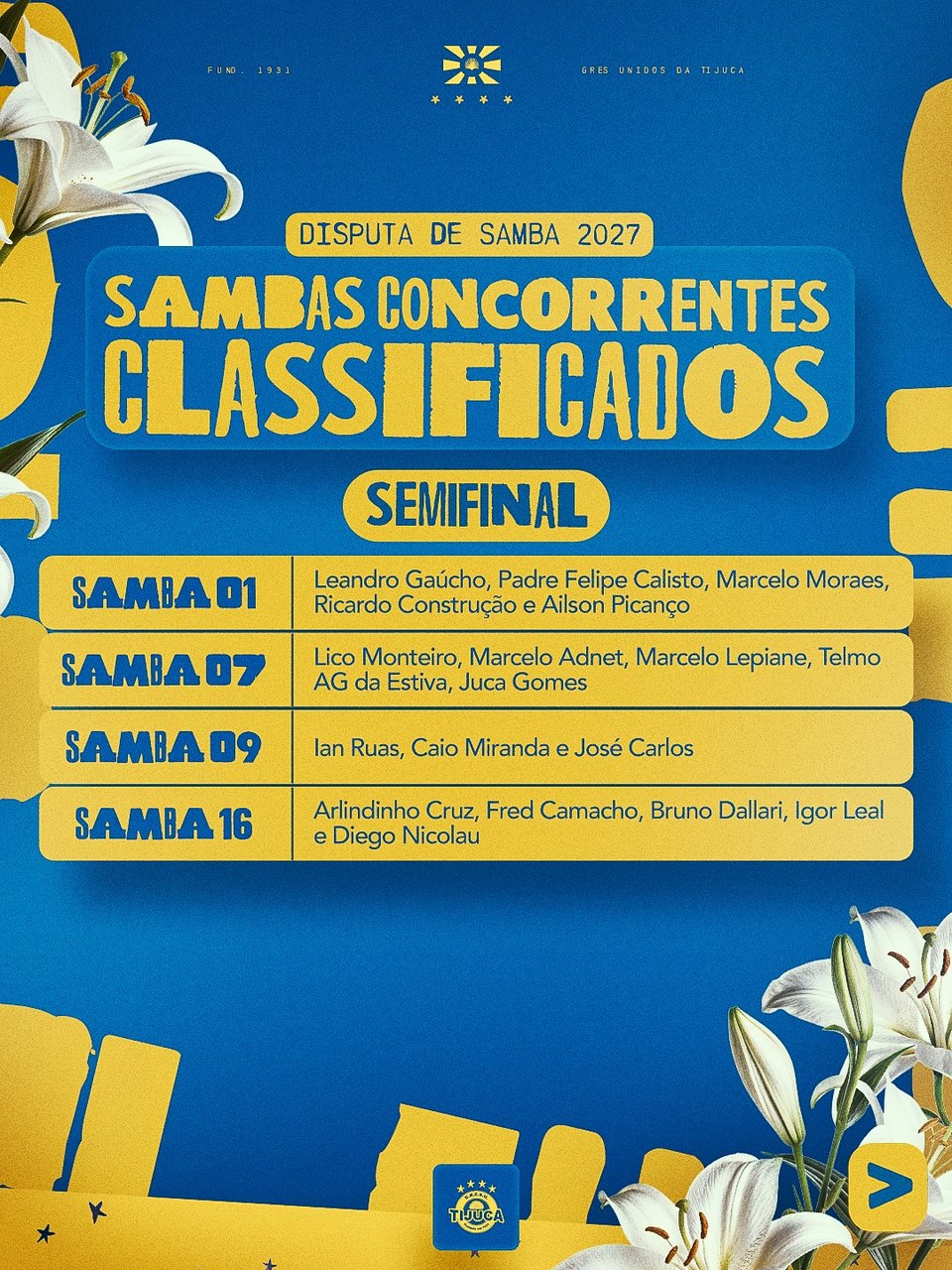 Unidos da Tijuca define os quatro sambas semifinalistas rumo ao Carnaval 2027