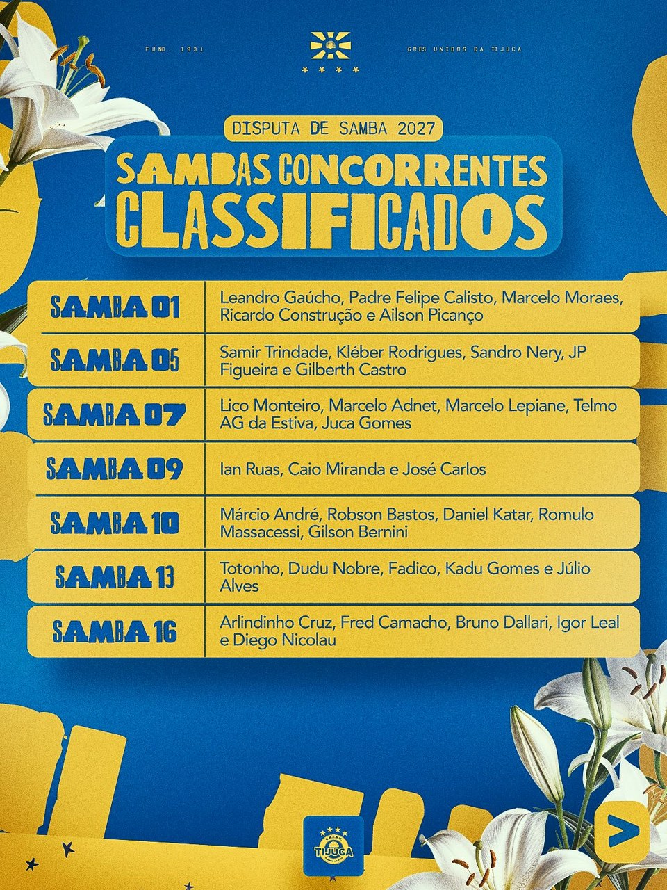Unidos da Tijuca segue a disputa com sete sambas concorrentes