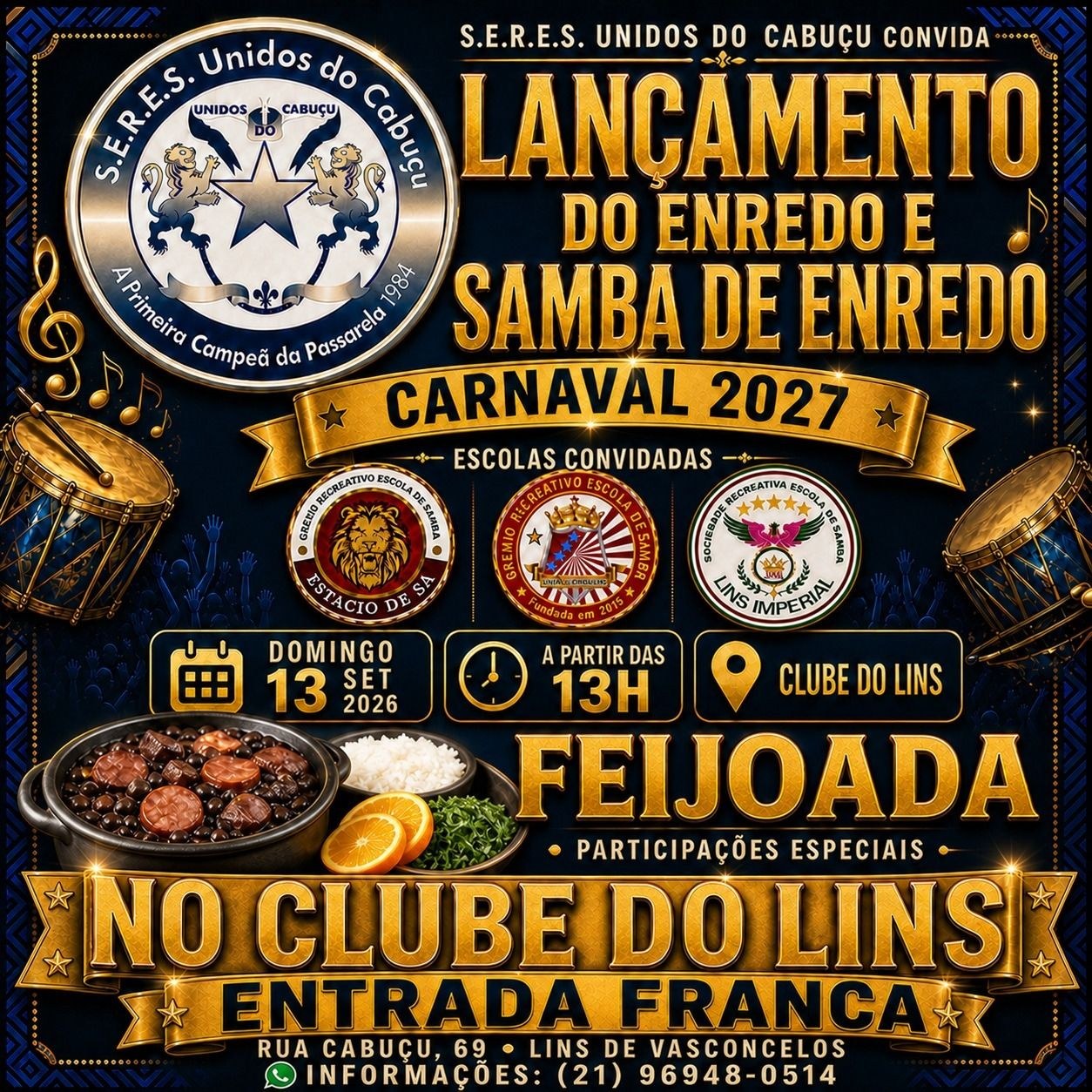 Unidos do Cabuçu define data para apresentar enredo e samba do Carnaval 2027